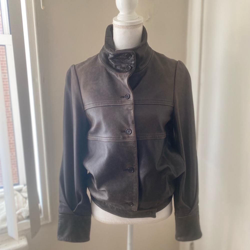 FARHI leather jacket;  button up lined and pockets - Picture 4 of 15